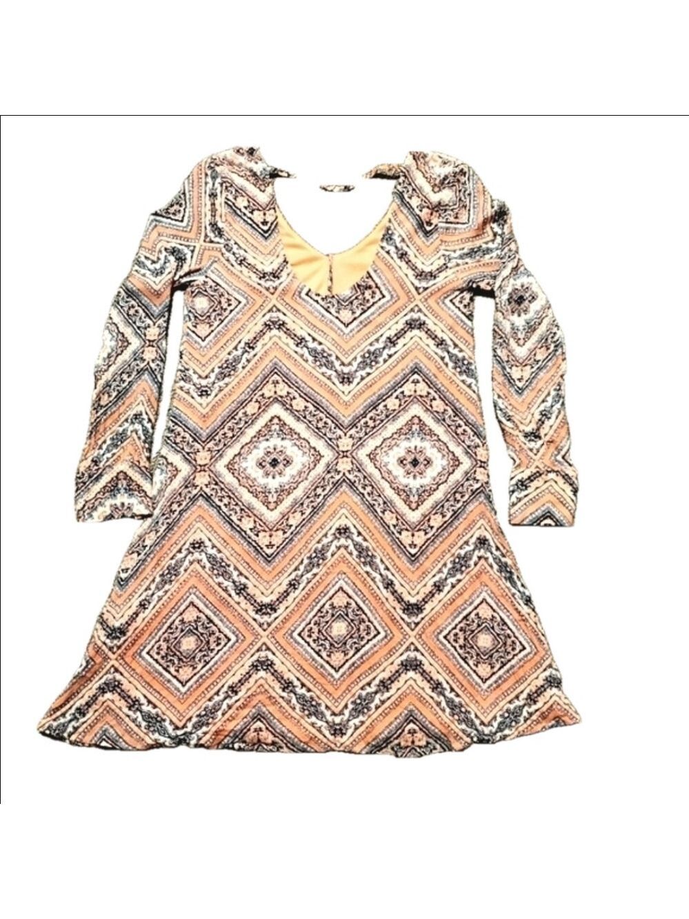 Filly Flair Boho Chic Southwestern Midi Dress V Neck Long Sleeve A Line Shift
